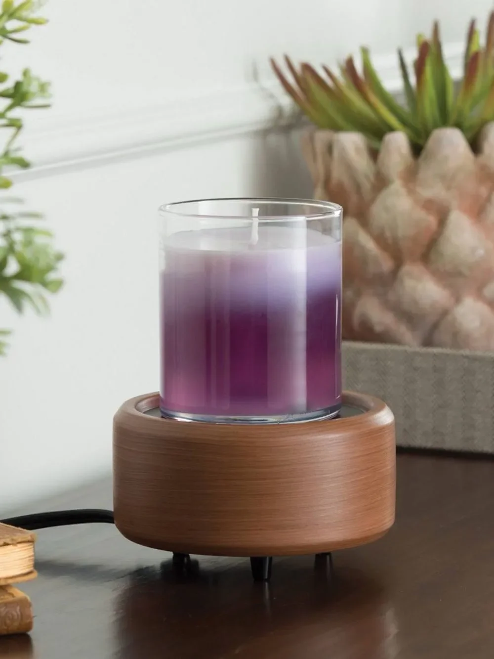 Sleek Contemporary 2 in 1 Flameless Candle Warmer Classic Pewter & Walnut Design